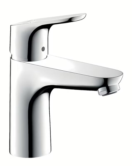 Chromowana bateria umywalkowa Hansgrohe Focus 100 z dźwignią i korkiem spustowym z cięgłem