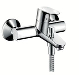 Chromowana ścienna jednouchwytowa bateria wannowa Hansgrohe Focus o zaokrąglonym wzornictwie