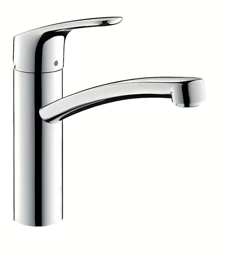 Hansgrohe Focus M41 niskociśnieniowa jednouchwytowa bateria zlewozmywakowa z obrotową wylewką w chromie.