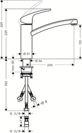 Hansgrohe Focus M41 niskociśnieniowa jednouchwytowa bateria zlewozmywakowa z obrotową wylewką w chromie.