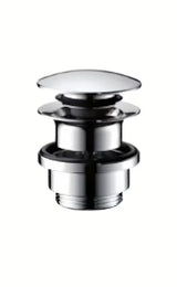 Chromowana odpływ do umywalki Hansgrohe z korkiem Push-Open pro umywalki z przelewem.
