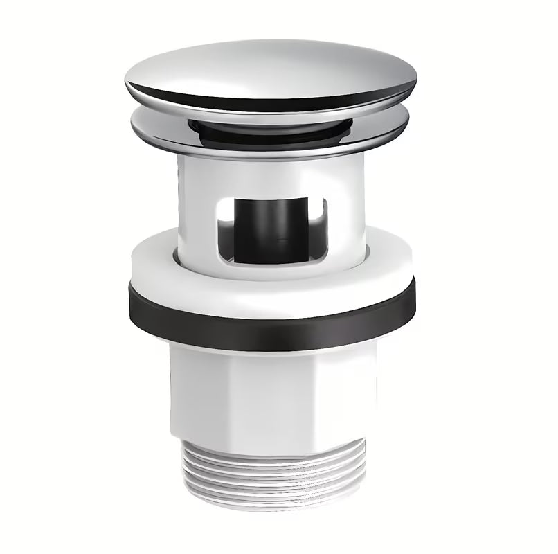 Chromowany odpływ do umywalki Hansgrohe ze sterowaniem Push-Open pro umywalki z przelewem