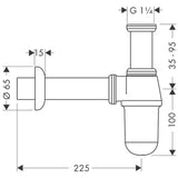 Chromowany syfon butelkowy syfon umywalkowy Hansgrohe z przyłączem G 1¼ i odpływem DN32.