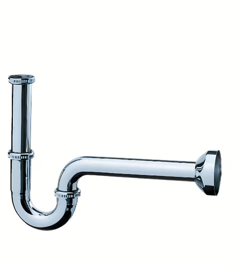 Chromowany rurowy syfon umywalkowy Hansgrohe z łatwym montażem i przyłączem G 1¼.
