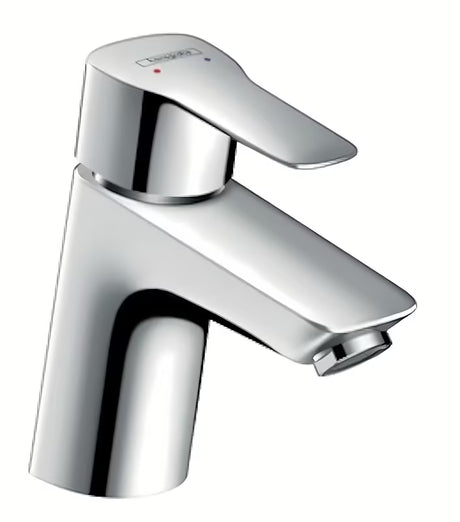 Chromowana jednouchwytowa stojąca bateria umywalkowa Hansgrohe HG248 z odpływem o zaokrąglonym designie