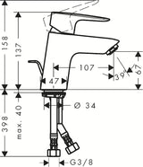 Chromowana jednouchwytowa stojąca bateria umywalkowa Hansgrohe HG248 z odpływem o zaokrąglonym designie