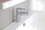 Chromowana jednouchwytowa stojąca bateria umywalkowa Hansgrohe HG248 z odpływem o zaokrąglonym designie