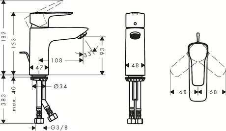 Chromowa jednouchwytowa stojąca bateria umywalkowa Hansgrohe HG248 z odpływem
