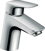 Chromowana umywalkowa jednouchwytowa bateria hansgrohe Logis 70 bez korka odpływowego w designie SoftCube.