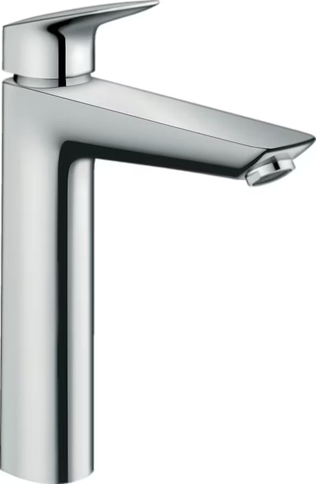 Chromowana jednouchwytowa bateria umywalkowa Hansgrohe Logis z odpływem z cięgłem w nowoczesnym designie SoftCube.