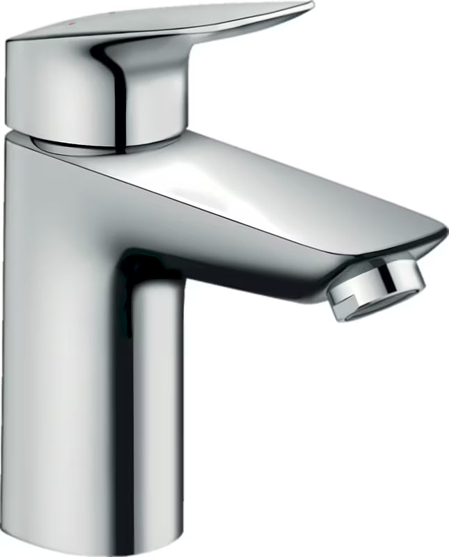 Chromowana jednouchwytowa bateria umywalkowa hansgrohe Logis 100 z odpływem i designem SoftCube.