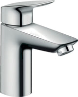 Chromowana jednouchwytowa bateria umywalkowa hansgrohe Logis 100 z korkiem push-open