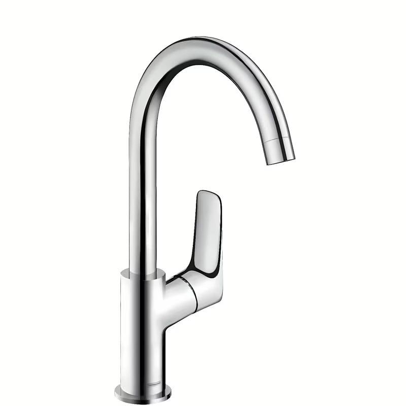 Chromowana bateria umywalkowa jednouchwytowa hansgrohe Logis 210 z obrotową wylewką i korkiem z cięgłem