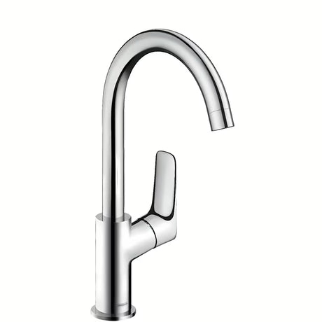 Chromowana bateria umywalkowa jednouchwytowa hansgrohe Logis 210 z obrotową wylewką i korkiem z cięgłem