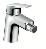 Chromowana jednouchwytowa bateria bidetowa Hansgrohe Logis z odpływem i perlatorem z przegubem kulowym