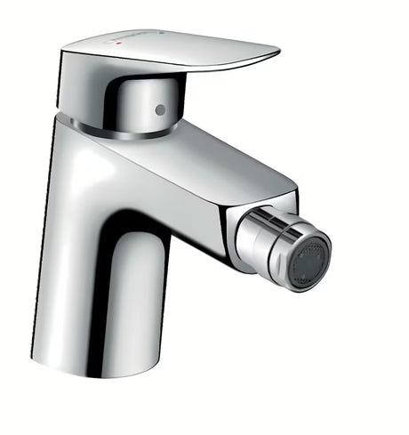 Chromowana jednouchwytowa bateria bidetowa Hansgrohe Logis z odpływem i perlatorem z przegubem kulowym