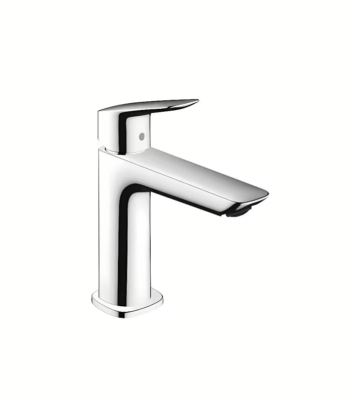 Chromowana jednouchwytowa bateria umywalkowa hansgrohe Logis Fine z zestawem odpływowym push-open