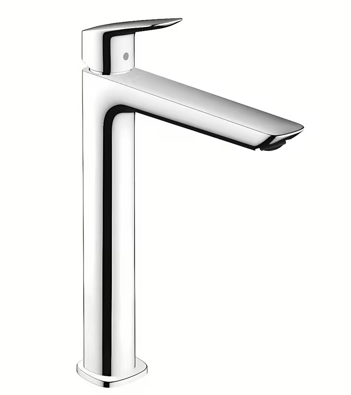 Wysoka chromowana bateria umywalkowa hansgrohe Logis Fine z dźwignią i korkiem cięgnowym