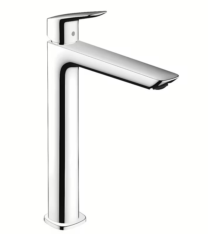 Wysoka bateria umywalkowa jednouchwytowa Hansgrohe Logis Fine w wykończeniu chromowanym.