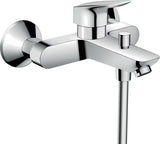 Chromowana ścienna bateria wannowa hansgrohe Logis z dźwignią i przełącznikiem wanna/prysznic