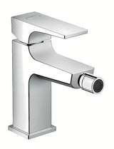 Chromowana jednouchwytowa bateria bidetowa Hansgrohe Metropol z korkiem push-open i perlatorem AirPower.