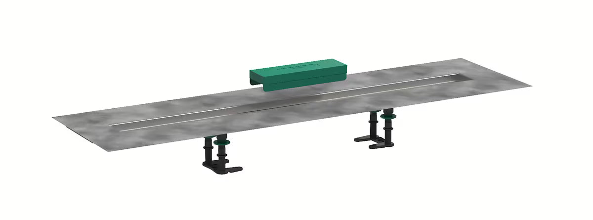 Hansgrohe RainDrain zestaw instalacyjny pro odpływy liniowe z odpływem liniowym ze stali nierdzewnej ze spadkiem i membraną uszczelniającą.