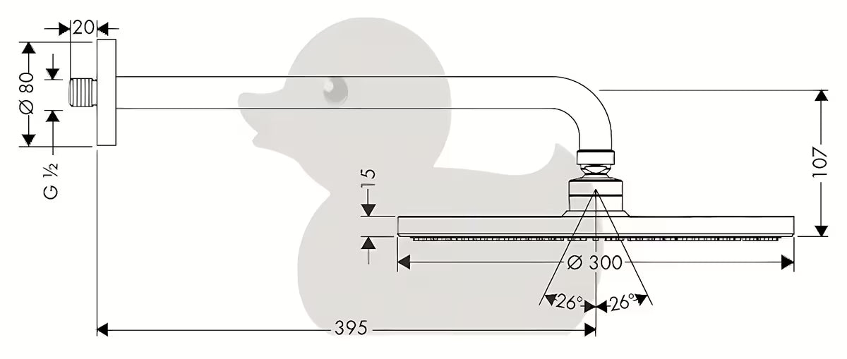 Chromowa deszczownica  Hansgrohe Raindance S 300 mm ramię prysznicowe w komplecie pro montaż ścienny.