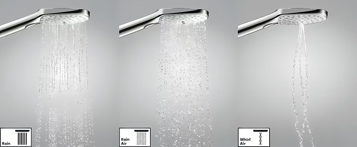 Chromowana słuchawka prysznicowa Hansgrohe Raindance Select E 120 z trzema strumieniami i przyciskiem Select