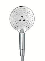 Chromowana słuchawka prysznicowa Hansgrohe Raindance Select S 120 z przyciskiem Select z trzema rodzajami strumienia