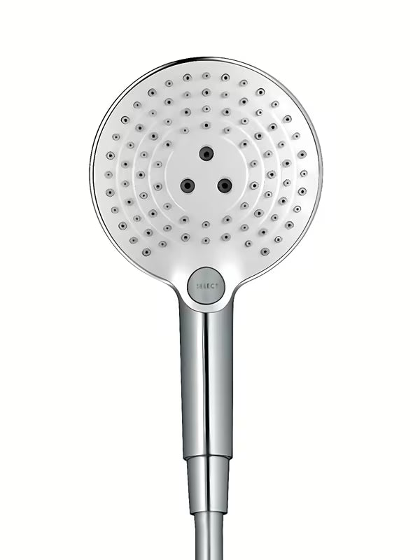 Chromowana słuchawka prysznicowa Hansgrohe Raindance Select S 120 z przyciskiem Select z trzema rodzajami strumienia