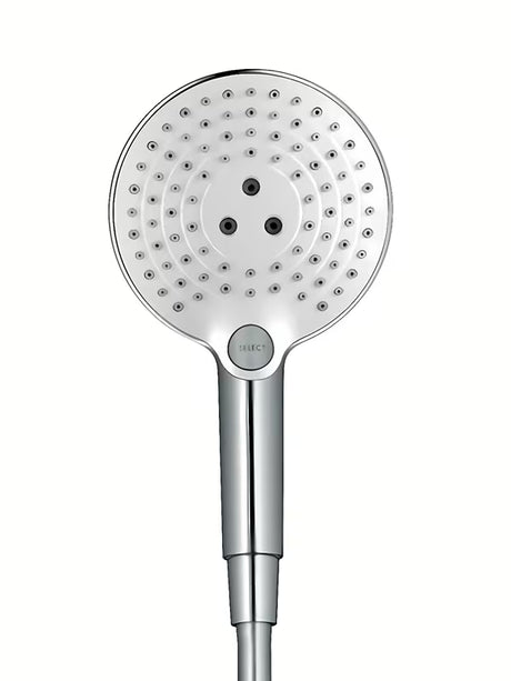 Chromowana słuchawka prysznicowa Hansgrohe Raindance Select S 120 z przyciskiem Select z trzema rodzajami strumienia