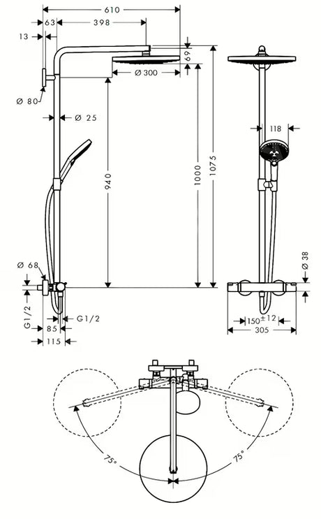 Hansgrohe Raindance Select S system prysznicowy z baterią termostatyczną w chromie