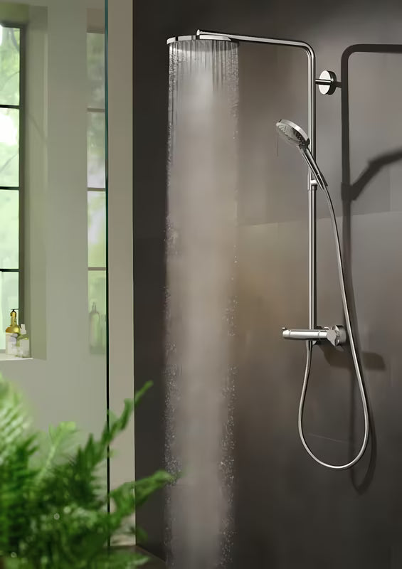 Hansgrohe Raindance Select S system prysznicowy z baterią termostatyczną w chromie z deszczownicą i słuchawką prysznicową