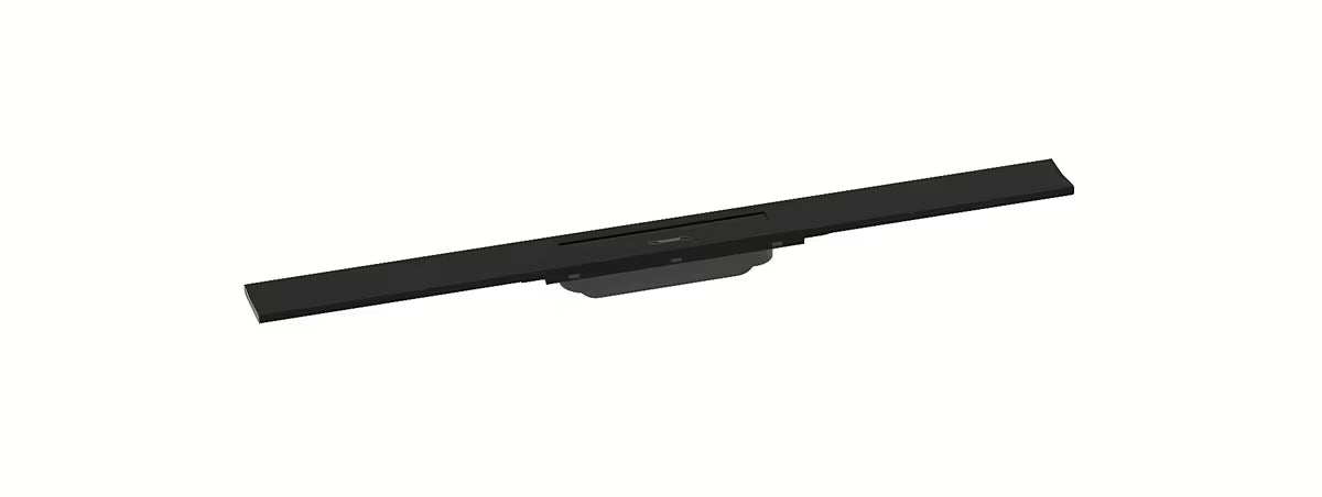 Odpływ liniowy hansgrohe raindrain Flex 80 cm w matowej czerni z designerską pokrywą.