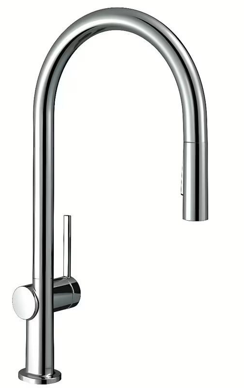 Chromowana jednouchwytowa bateria zlewozmywakowa Hansgrohe Talis s z wysoką, łukową wylewką i wyciąganą wylewką prysznicową
