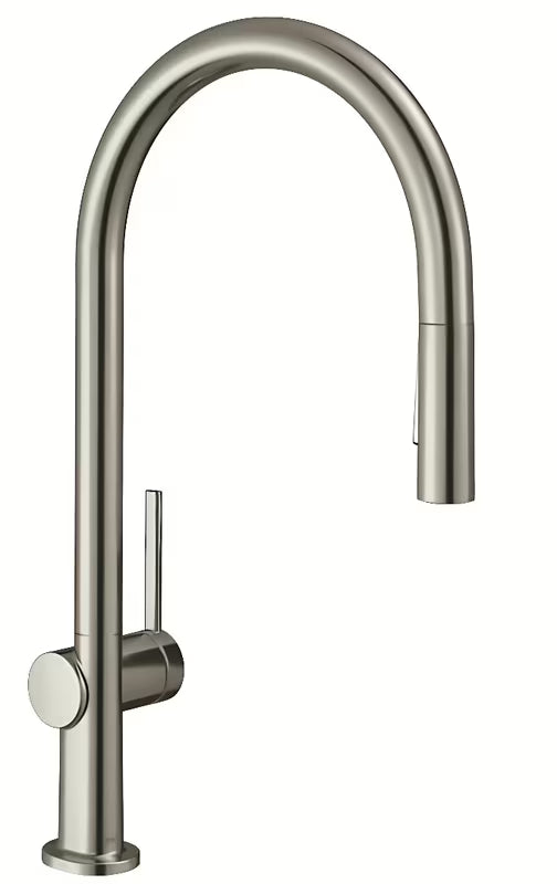 Bateria zlewozmywakowa Hansgrohe Talis s z wysoką, łukową wylewką i wyciąganą wylewką natryskową w wykończeniu stal nierdzewna