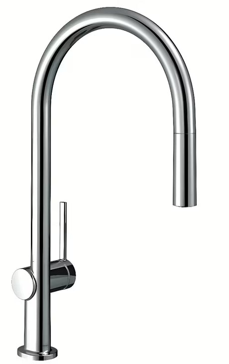 Chromowana bateria zlewozmywakowa Hansgrohe Talis s z wysoką, łukową wylewką i wyciąganą wylewką natryskową
