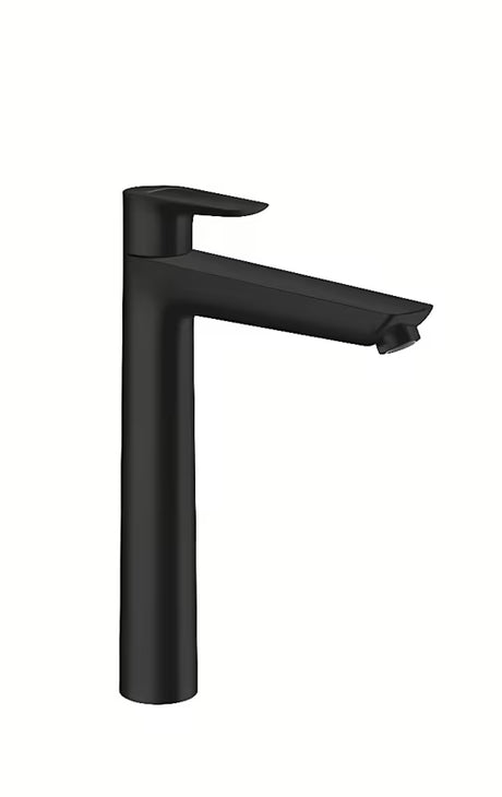 Wysoka bateria umywalkowa jednouchwytowa Hansgrohe Talis E 240 w matowej czerni z odpływem i z cięgłem