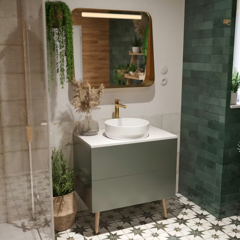Wysoka bateria umywalkowa Hansgrohe Talis E w wykończeniu Cool Sunrise o wyglądzie polerowanego złota z odpływem