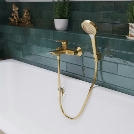 Ścienna jednouchwytowa bateria wannowa hansgrohe Talis E w wykończeniu Cool Sunrise z przełącznikiem wanna/prysznic
