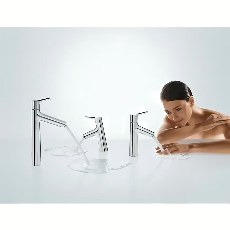 Chromowana jednouchwytowa stojąca bateria umywalkowa Hansgrohe Talis S bez odpływu