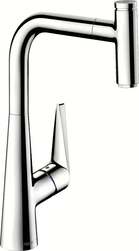 Chromowana bateria zlewozmywakowa hansgrohe Talis Select M51 z wyciąganą wylewką z przyciskiem Select