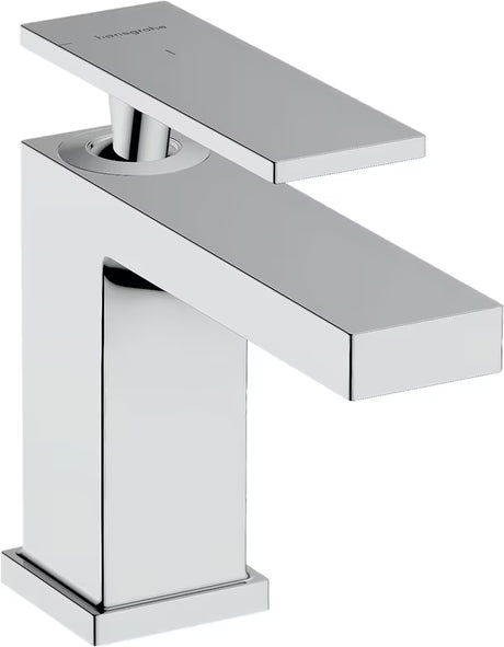 Chromowana jednouchwytowa bateria umywalkowa Hansgrohe Tecturis E z technologią CoolStart i korkiem z cięgnem