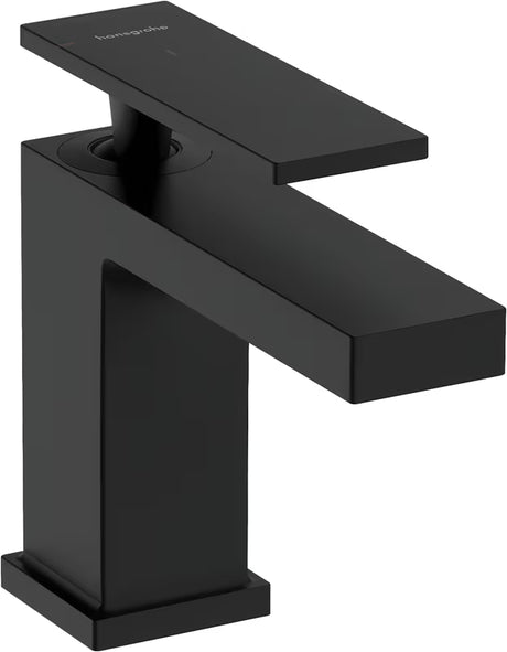 Bateria umywalkowa jednouchwytowa Hansgrohe Tecturis E w matowej czerni z odpływem z technologiami EcoSmart+, AirPower i CoolStart.