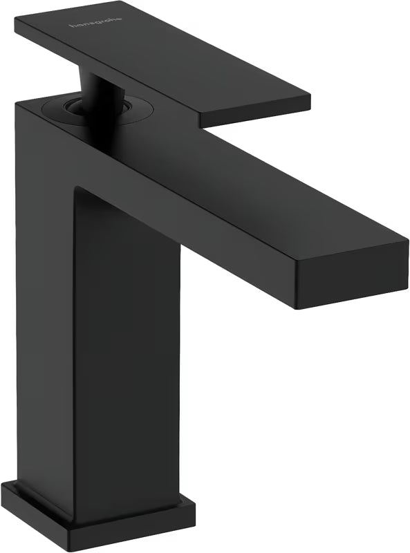 Bateria umywalkowa jednouchwytowa hansgrohe Tecturis E 110 w matowej czerni z odpływem z szerokim strumieniem WaterfallStream.