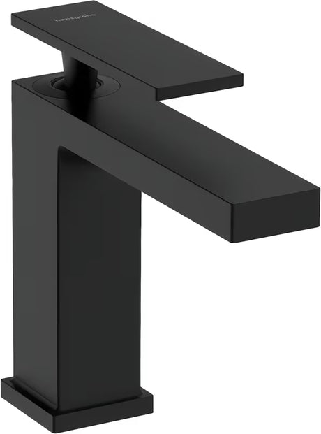 Bateria umywalkowa jednouchwytowa hansgrohe Tecturis E 110 w matowej czerni z odpływem z szerokim strumieniem WaterfallStream.