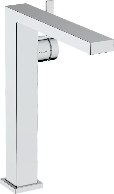 Wysoka bateria umywalkowa Hansgrohe Tecturis E w chromie z dźwignią i korkiem Push open.