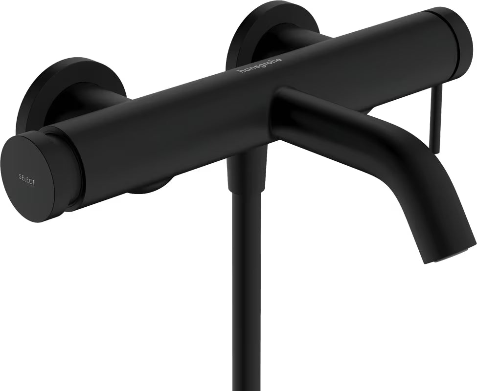 Ścienna jednouchwytowa bateria wannowa hansgrohe Tecturis S w matowej czerni z przyciskiem Select