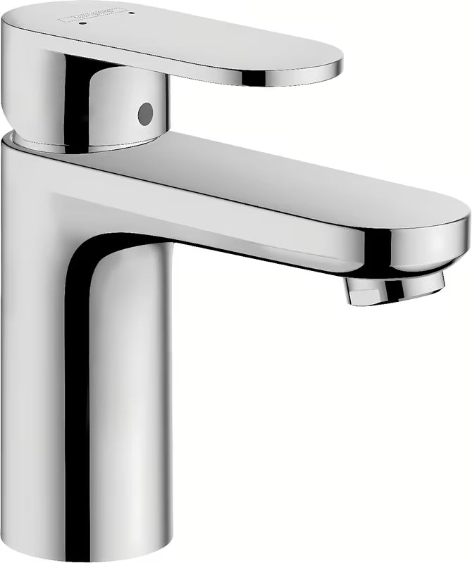 Bateria chromowana jednouchwytowa bateria umywalkowa Hansgrohe Vernis Blend 100 z odpływem i cięgnem.