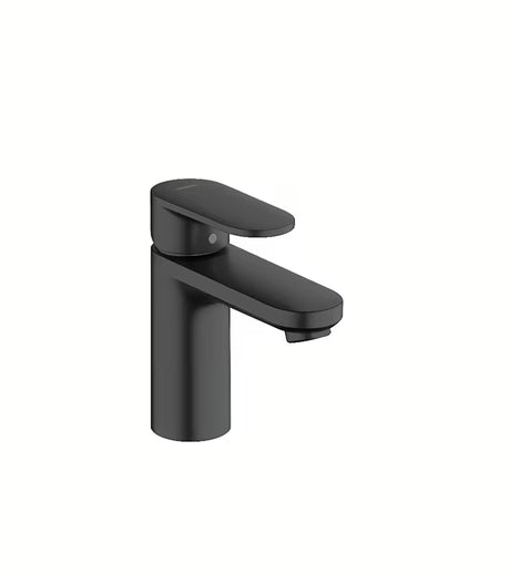 Umywalkowa jednouchwytowa bateria hansgrohe Vernis Blend 100 w matowej czerni z odpływem i z cięgłem